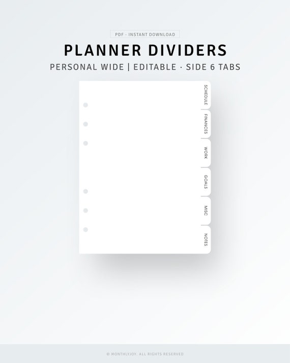 Planner Dividers Personal Wide Printable Template Editable | Etsy