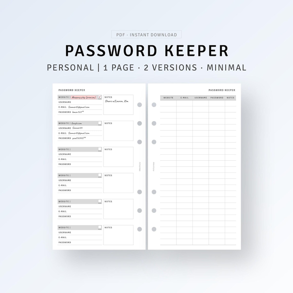 Personal, Password Tracker Printable Website Login Password Organizer ...