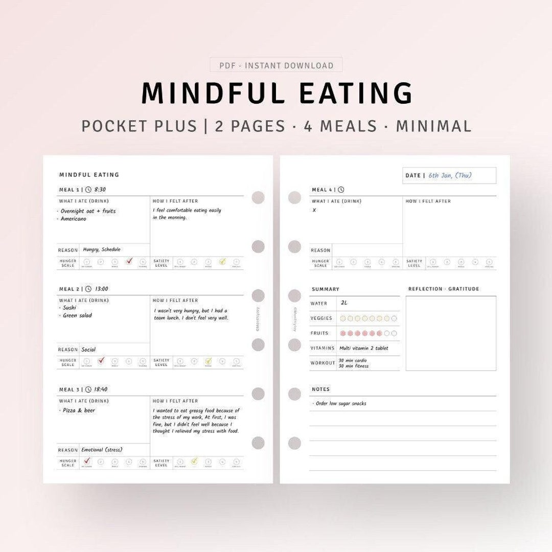 Mindful Eating Food Journal Printable Pocket Plus Inserts, Daily ...