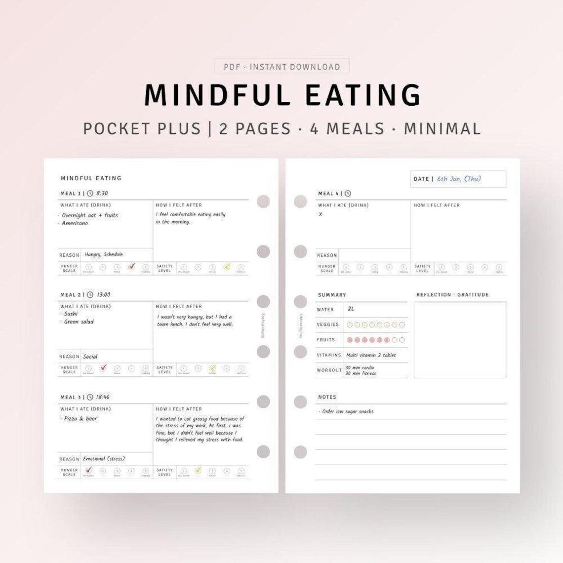 Mindful Eating Food Journal Printable Pocket Plus Inserts, Daily ...