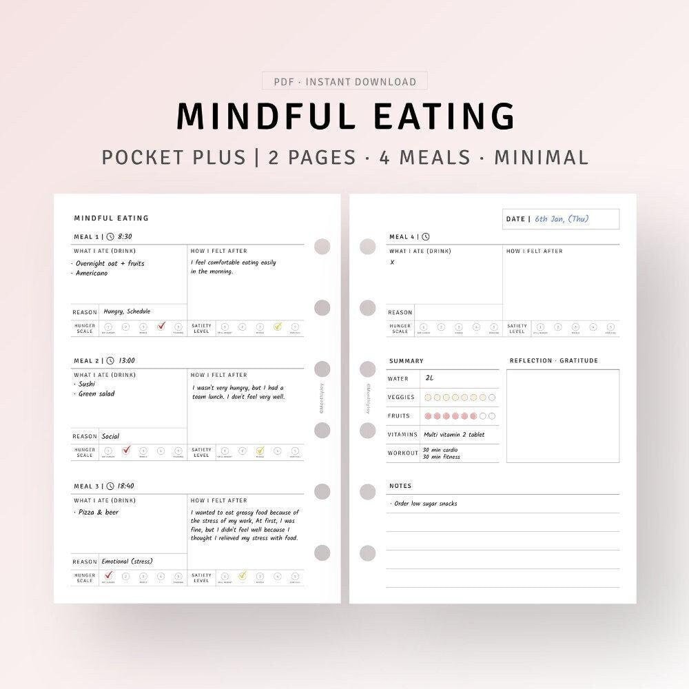 Mindful Eating Food Journal Printable Pocket Plus Inserts, Daily ...
