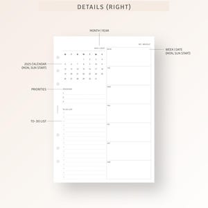 A5 Inserts, 2025 Weekly Calendar Planner Printable Daily Schedule ...