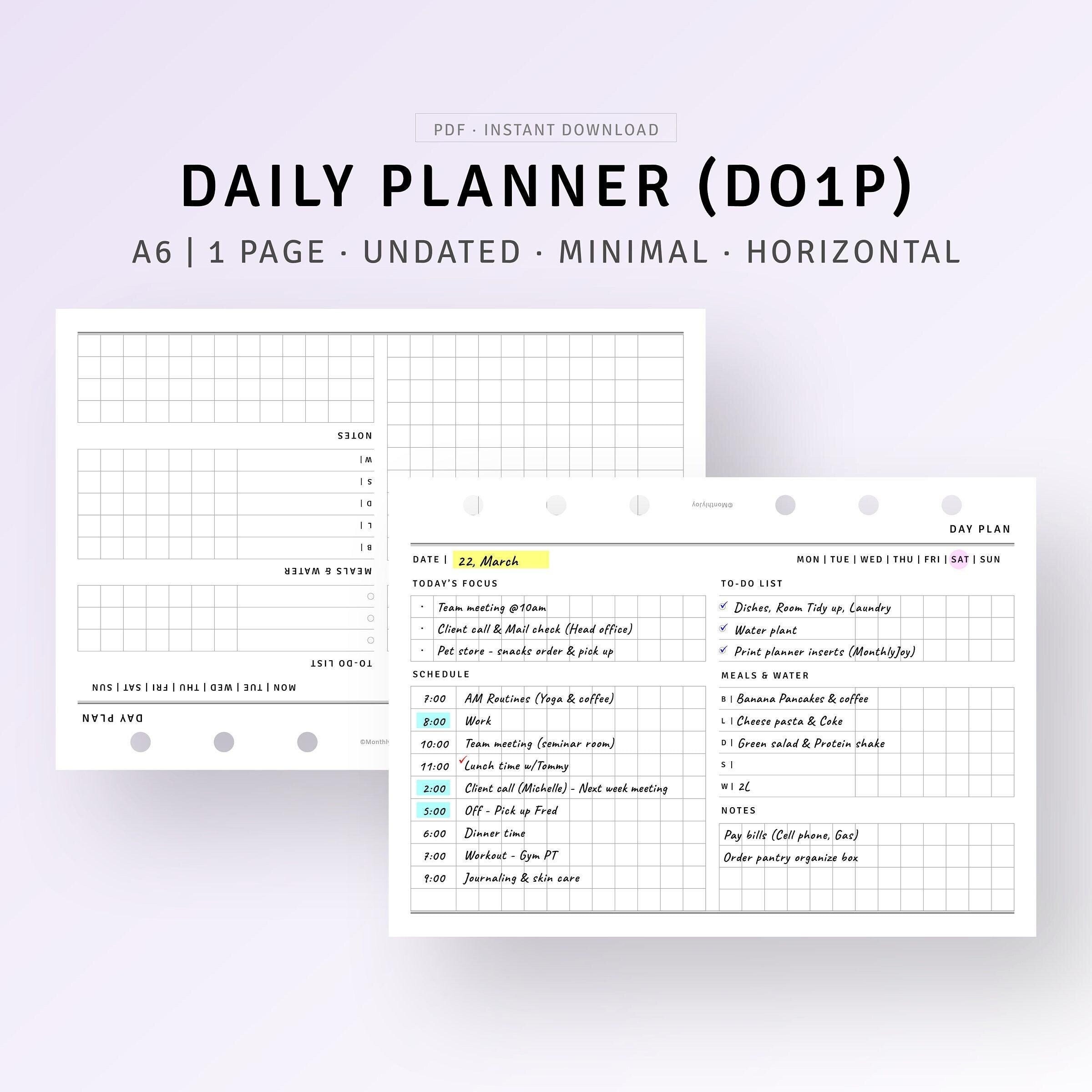Undated Daily Planner A6 Ring Printable Daily Schedule Organizer ...