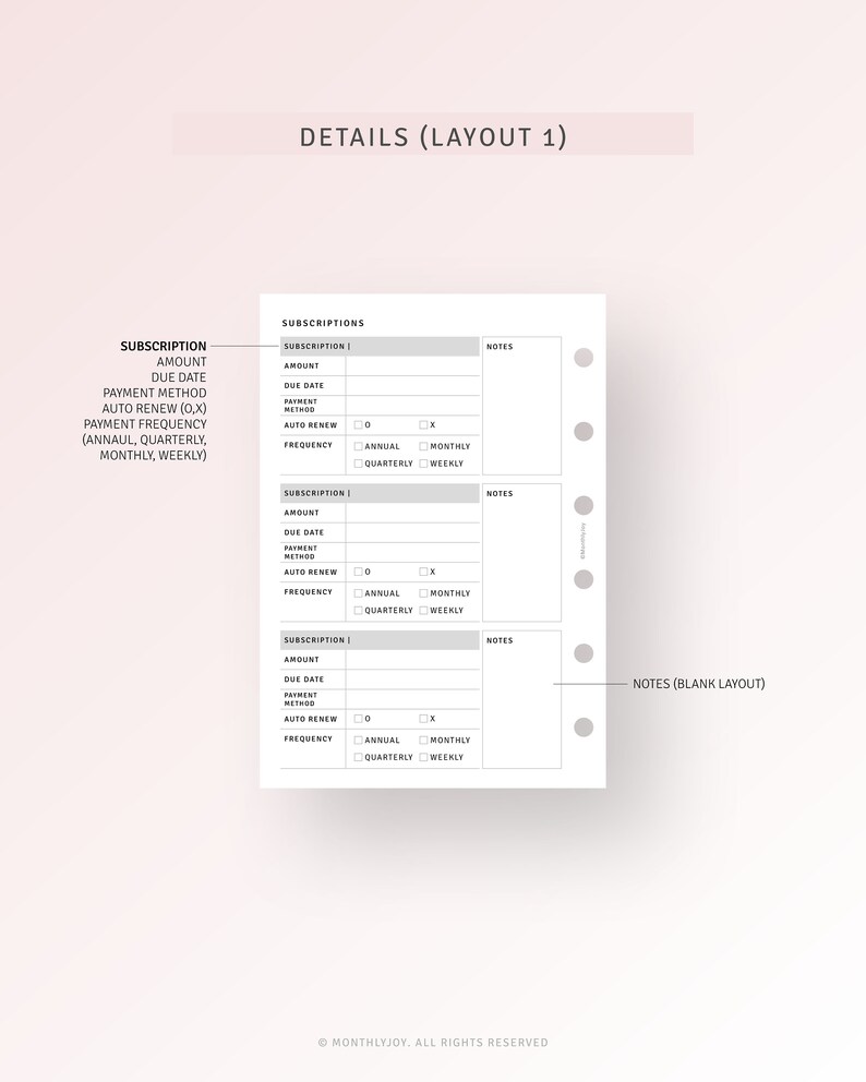 Sample Notes For Subscription Box Subscription Tracker Pocket Plus Printable Inserts, Membership Payment ...