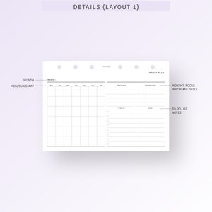 Undated Monthly Planner A6 Inserts Printable Blank Monthly Overview ...
