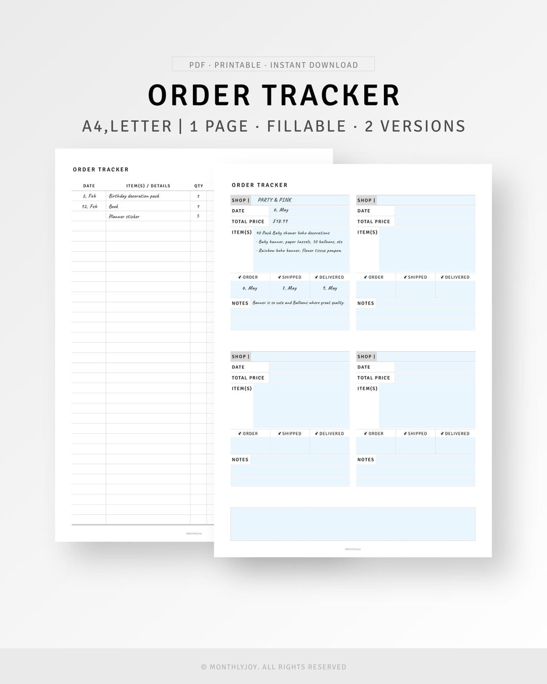 Order Tracker Printable Fillable A4/letter Planner Inserts, Holiday ...