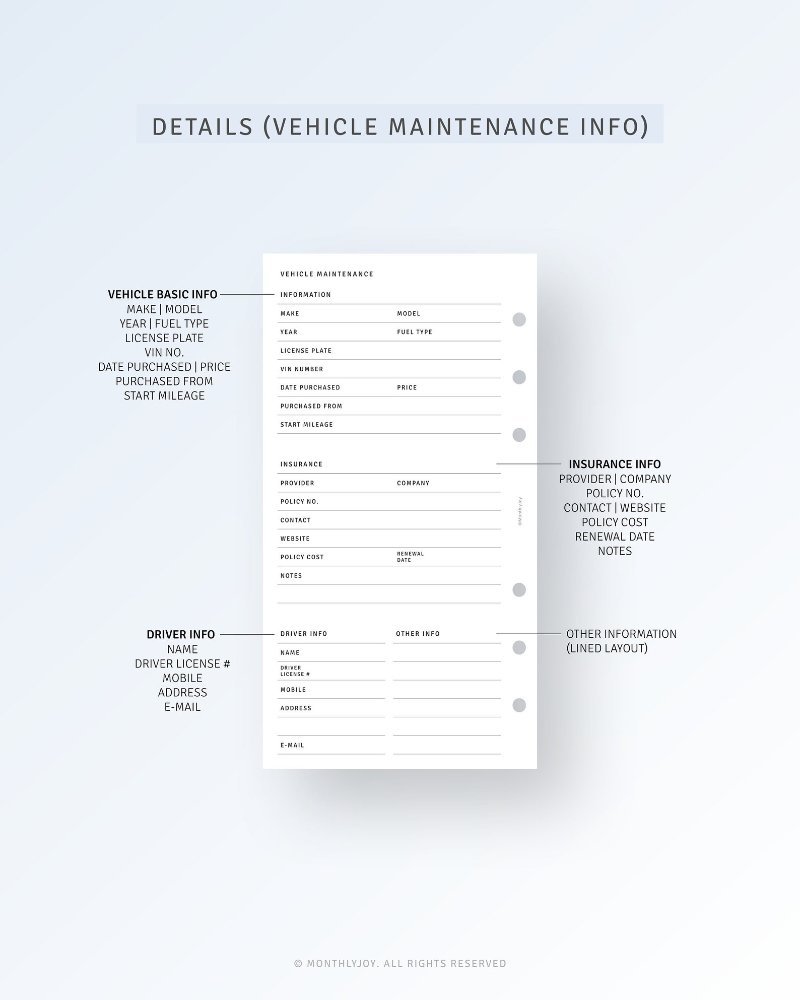Personal Car Maintenance Log Printable Inserts Car Repair | Etsy