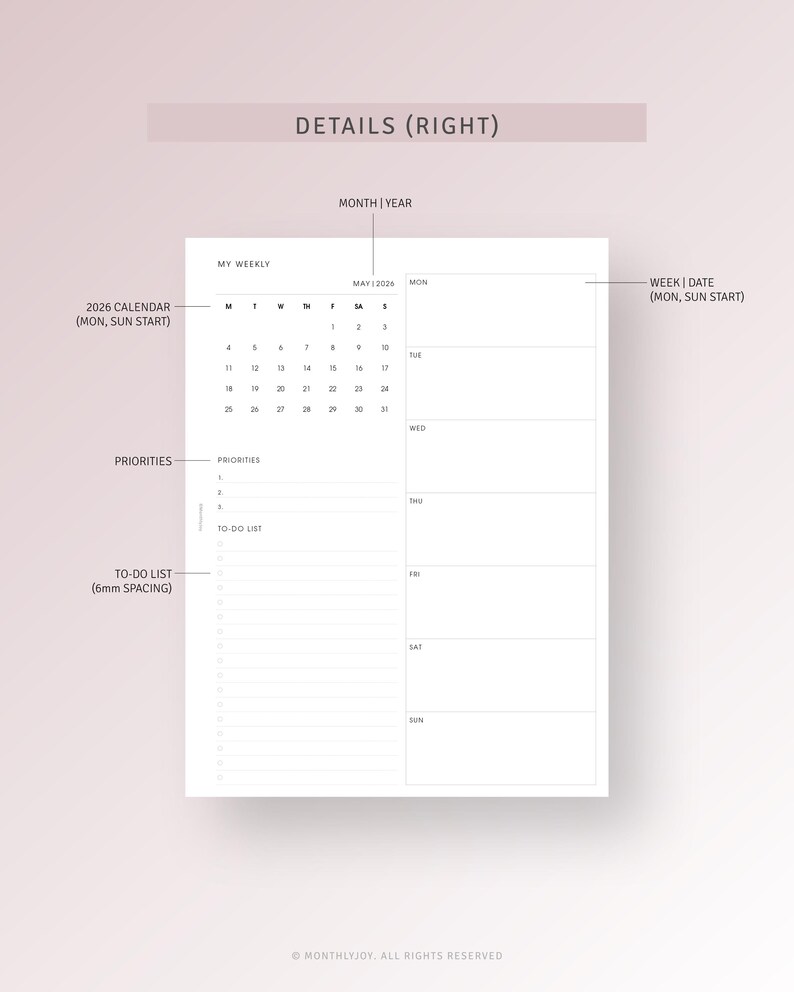 2026 Weekly Calendar HP Classic Inserts, Week on 1 Page Planner Weekly ...