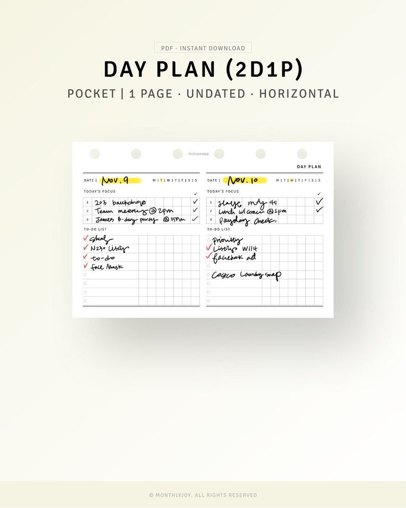 Daily Planner Printable Pocket Size Inserts Blank Daily - Etsy