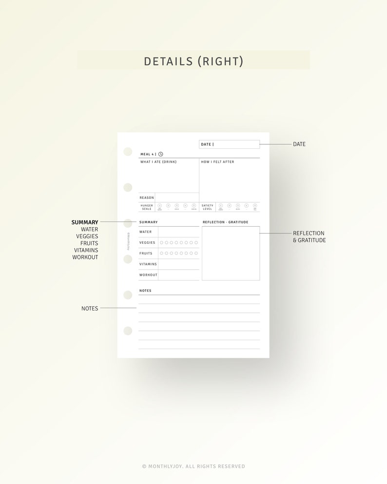 Mindful Eating Food Journal Printable Pocket Size Inserts, Food ...