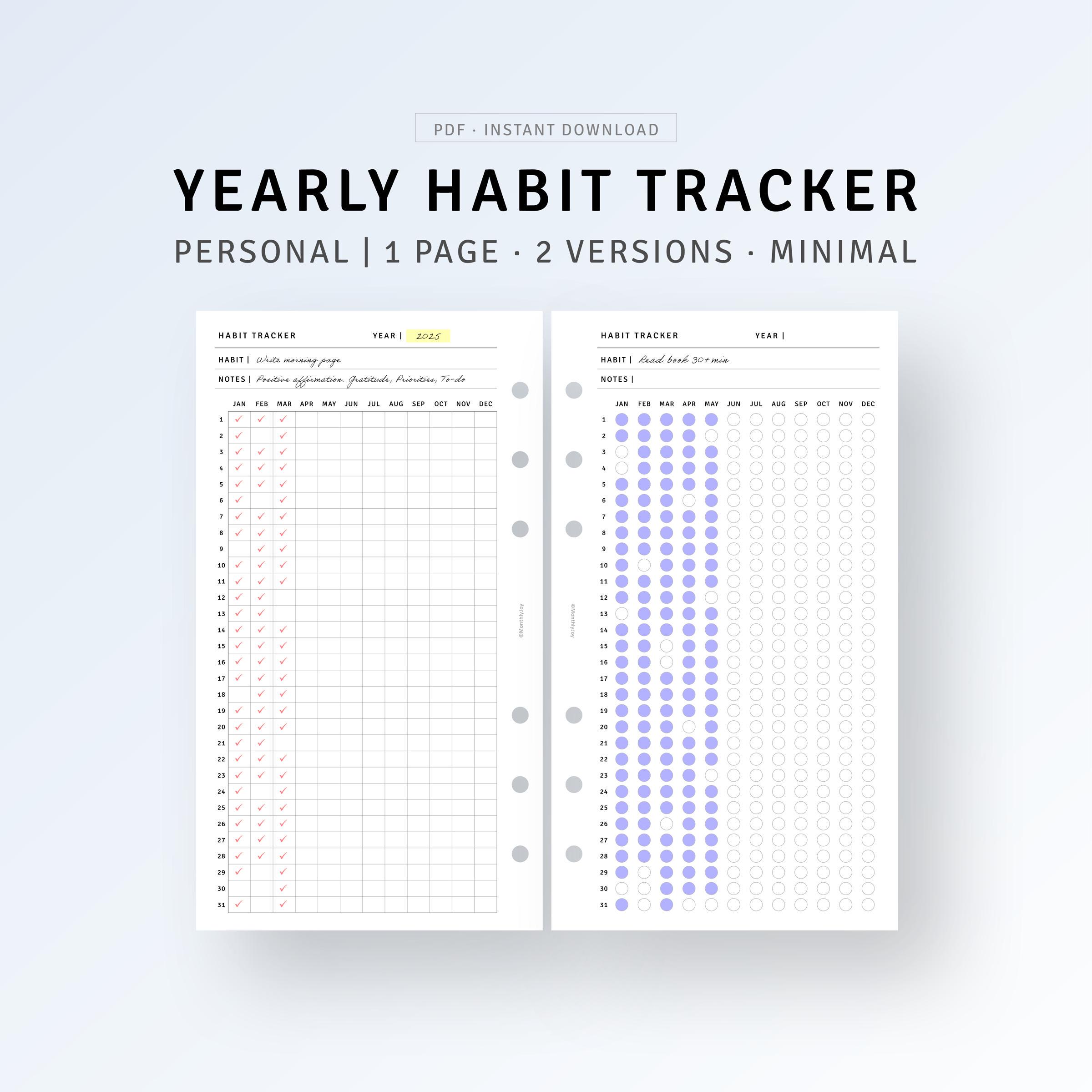 Yearly Tracker Printable Daily Routine Log Template, A Year in Pixel ...
