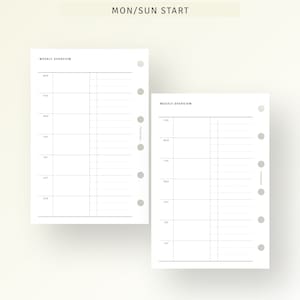 Puede incluir: Dos p&aacute;ginas de planificador semanal imprimibles con un dise&ntilde;o sencillo. Las p&aacute;ginas est&aacute;n divididas en siete d&iacute;as de la semana, con espacio para escribir tareas y citas. La parte superior de cada p&aacute;gina dice "Resumen semanal". La parte superior de la p&aacute;gina izquierda dice "INICIO LUN/DOM".