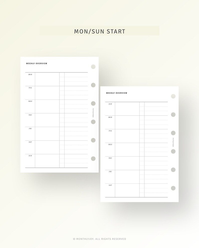 Puede incluir: Dos p&aacute;ginas de planificador semanal imprimibles con un dise&ntilde;o sencillo. Las p&aacute;ginas est&aacute;n divididas en siete d&iacute;as de la semana, con espacio para escribir tareas y citas. La parte superior de cada p&aacute;gina dice "Resumen semanal". La parte superior de la p&aacute;gina izquierda dice "INICIO LUN/DOM".