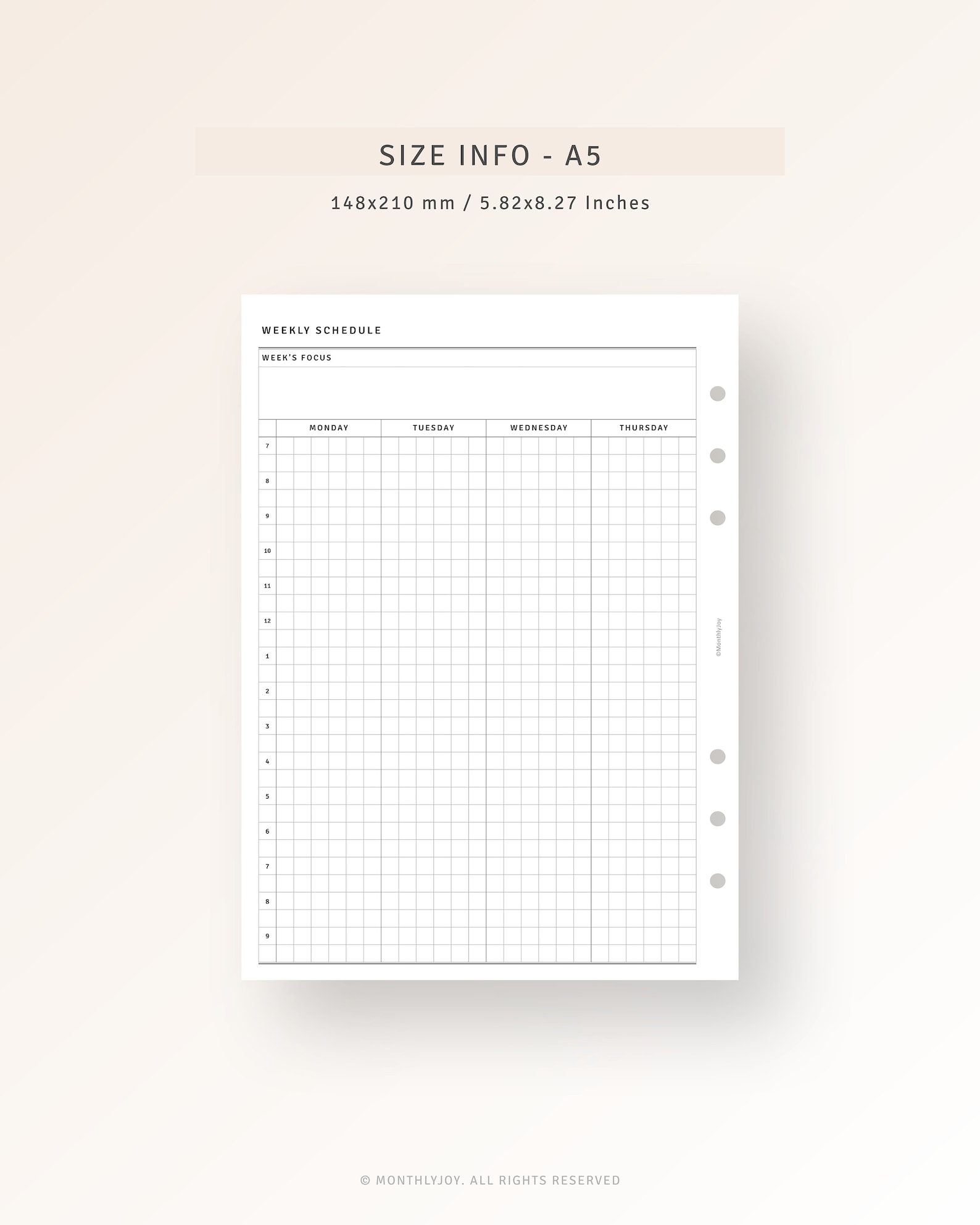 Weekly Hourly Planner Printable A5 Inserts, Week on Two Pages ...