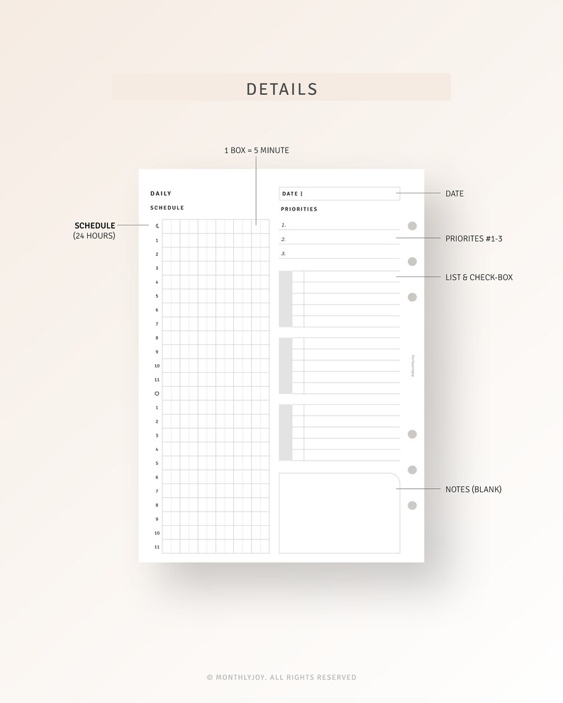 24 Hour Planner A5 Ring Inserts Printable Undated Hourly Etsy