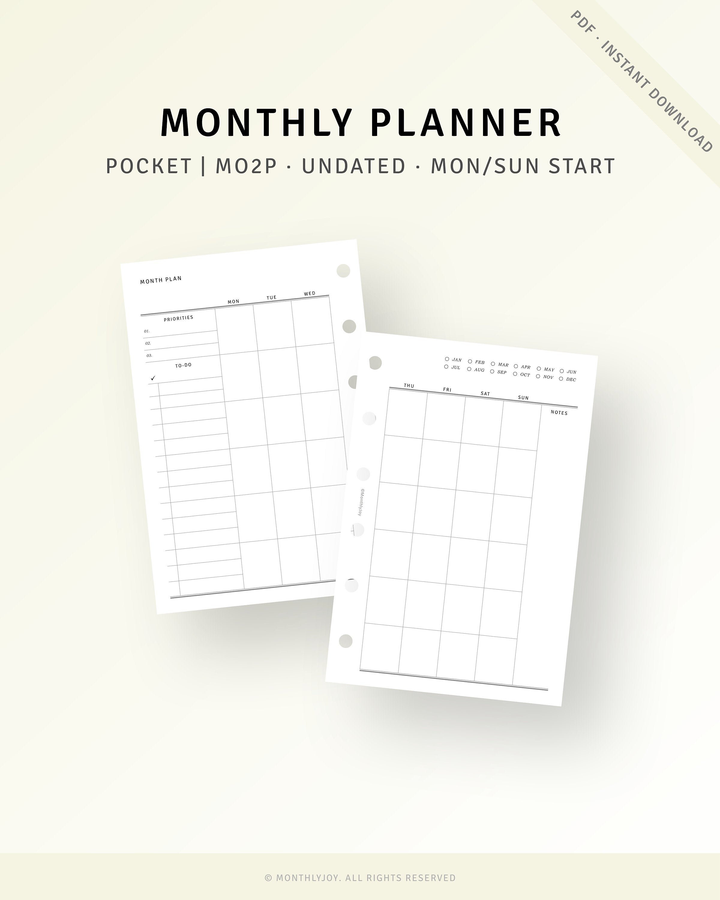Printable Monthly Planner Pocket Planner Insert Monthly | Etsy