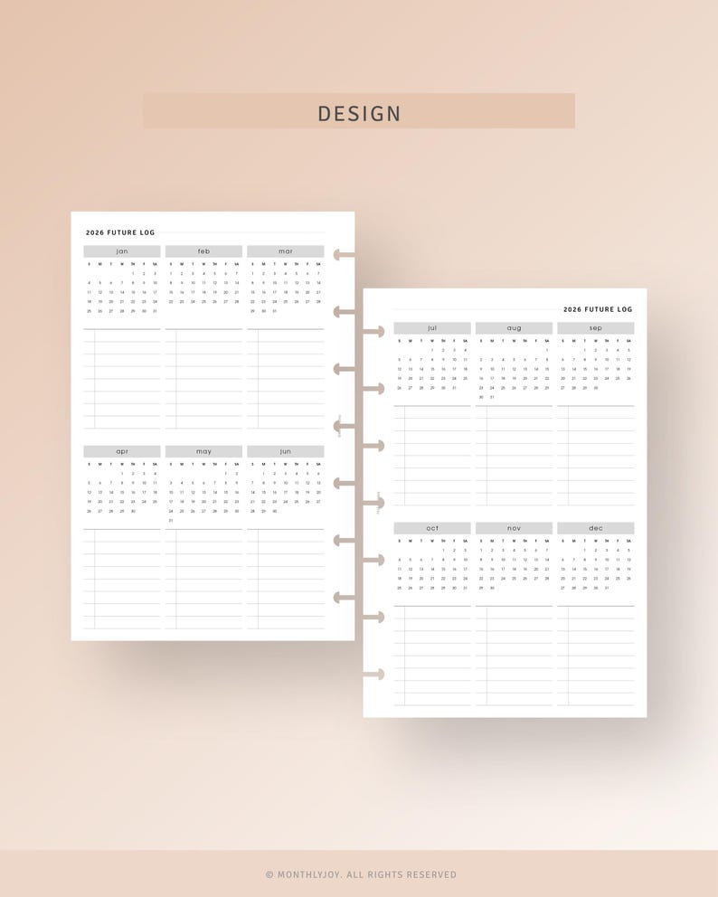 2026 Future Log Printable HP Mini Size Inserts, Monthly Overview ...