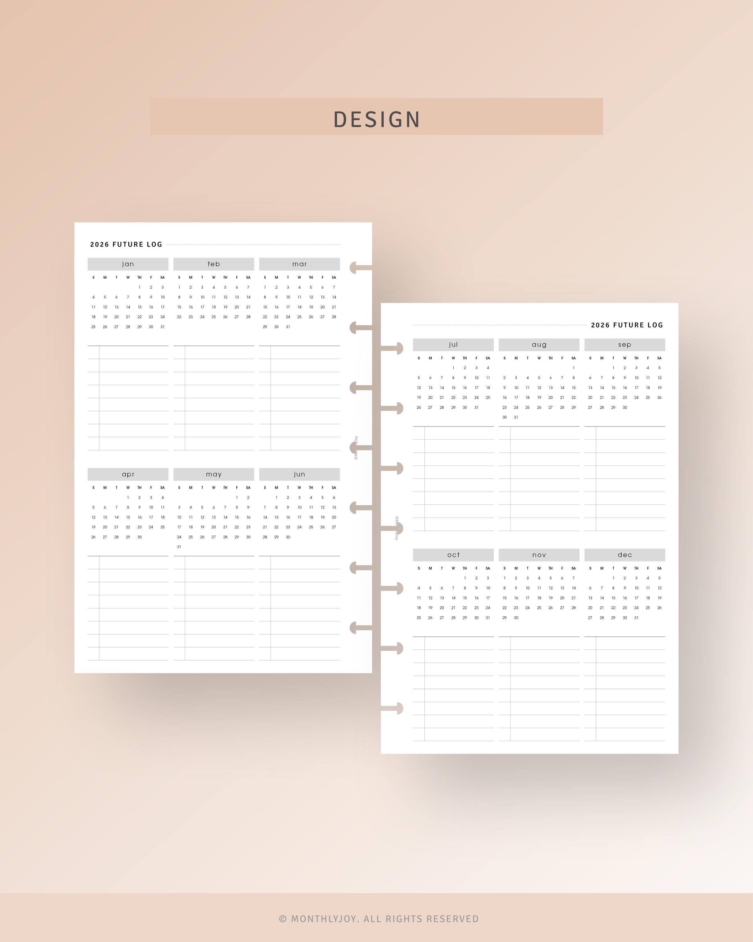 2026 Future Log Printable HP Mini Size Inserts, Monthly Overview ...