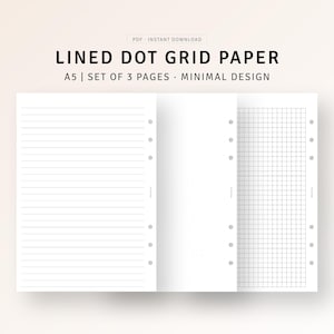 Notes Taking Template A5 Inserts Printable Lined Dot Grid Writing Paper, Bullet Journal, Student Lecture Notes, Brain Dump, Instant Download