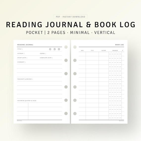Pocket, Reading Review Journal Printable Book Log Inserts, Book Lover's Planner Template, Book Tracker, Book Shelf, Instant Download PDF