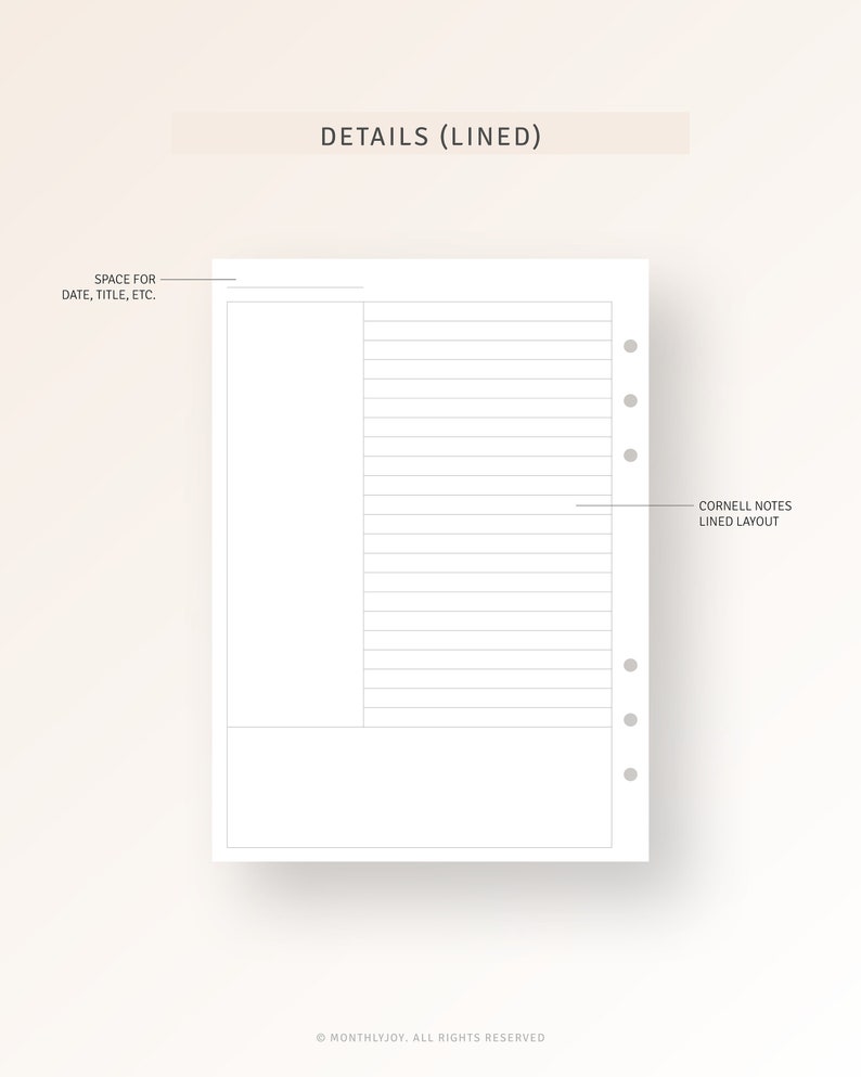 Cornell Notes Printable A5 Ring Inserts Lecture Notes Etsy