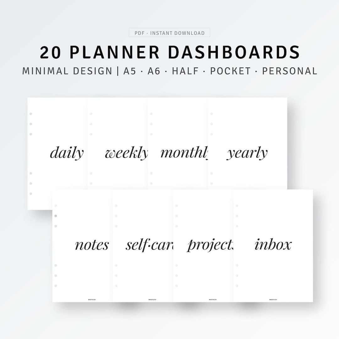 Planner Dashboards Printable Inserts | A5, Half Letter, Pocket ...