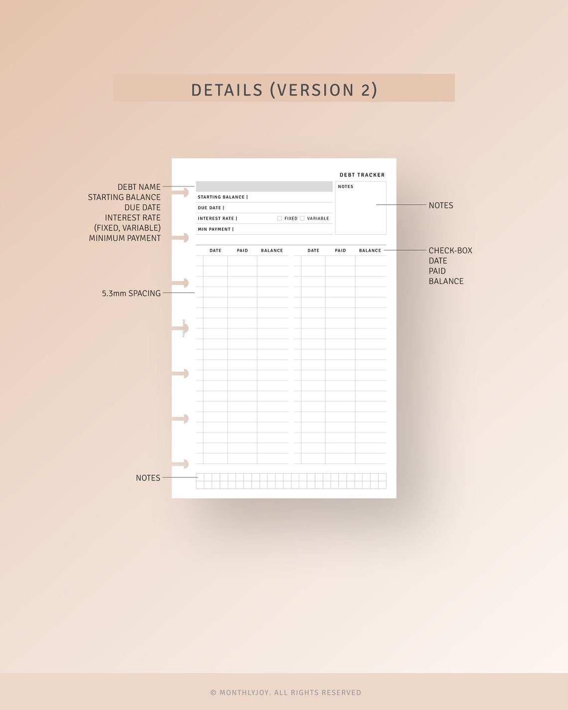 Debt Payoff Tracker Printable HP Mini Inserts, Finance Debt Planner ...