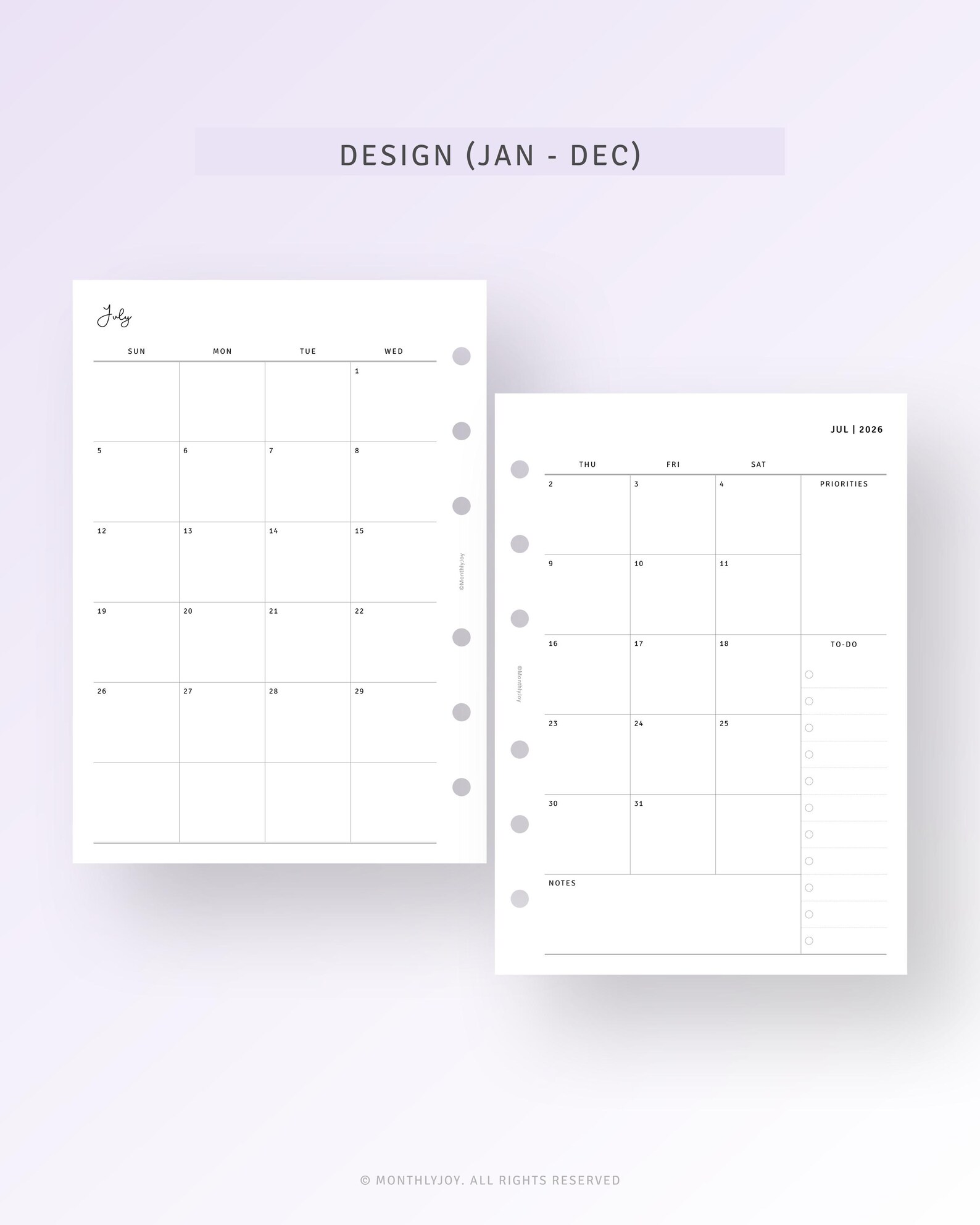 2026 Monthly Planner Printable Dated Calendar A6 Inserts Refills ...