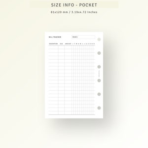 Bill Tracker Pocket Ring Inserts Printable Annual Payment Reminder ...