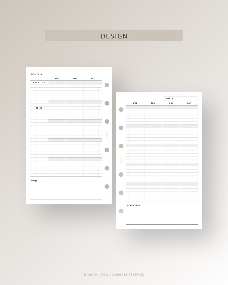 Undated Monthly Planner With Calendar FC Compact Printable Month on Two ...