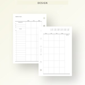 Undated Monthly Planner Printable Pocket Ring Inserts, Simple Calendar ...