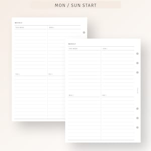 Week on Two Pages A5 Inserts Printable Weekly Planner Sheet, Weekly ...