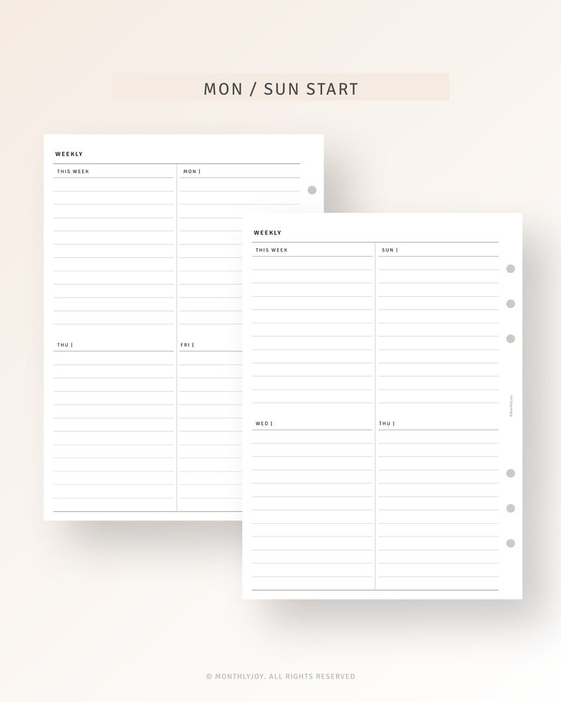 Week on Two Pages A5 Inserts Printable Weekly Planner Sheet | Etsy
