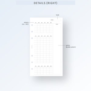 May include: A black and white printable planner page with a monthly calendar layout for July through December. The page also includes a section for notes with a blank layout.