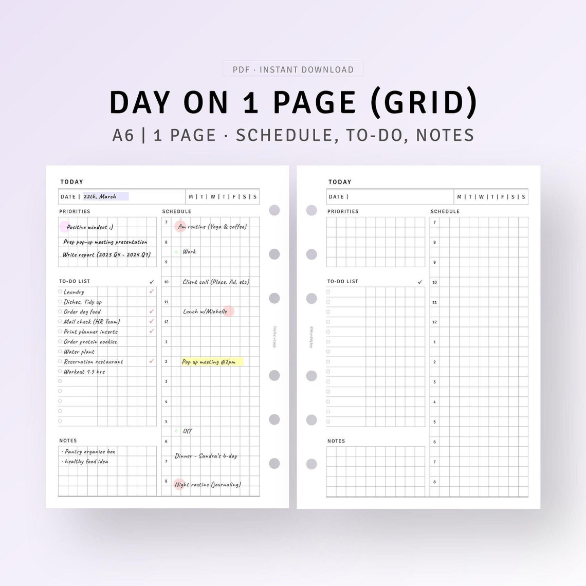 Undated Daily Planner Pages A6 Size Inserts Printable Day Schedule ...