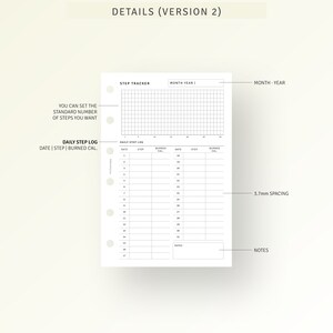 Daily Step Record Printable Pocket Ring Inserts, Cardio Workout Journal ...