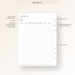 Blood Pressure Log Printable A5 Planner Inserts, Daily Blood Pressure ...