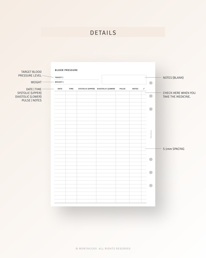 Blood Pressure Log Printable A5 Planner Inserts Daily Blood - Etsy