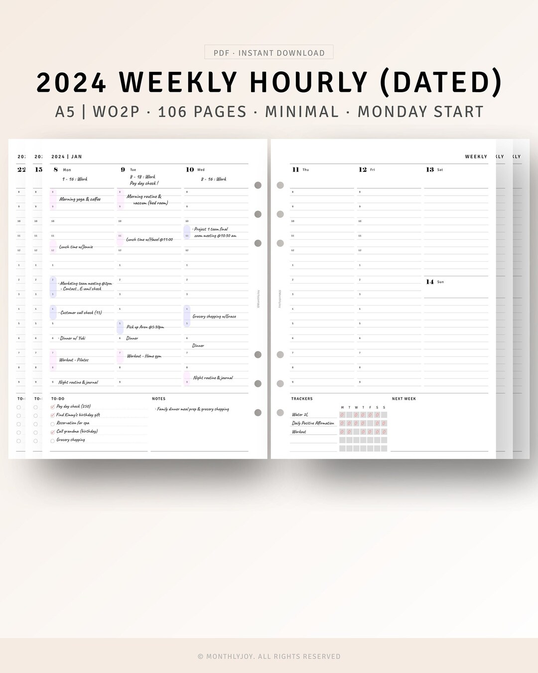 A5 Inserts, 2024 Weekly Planner Printable 2024 Dated Weekly Schedule ...