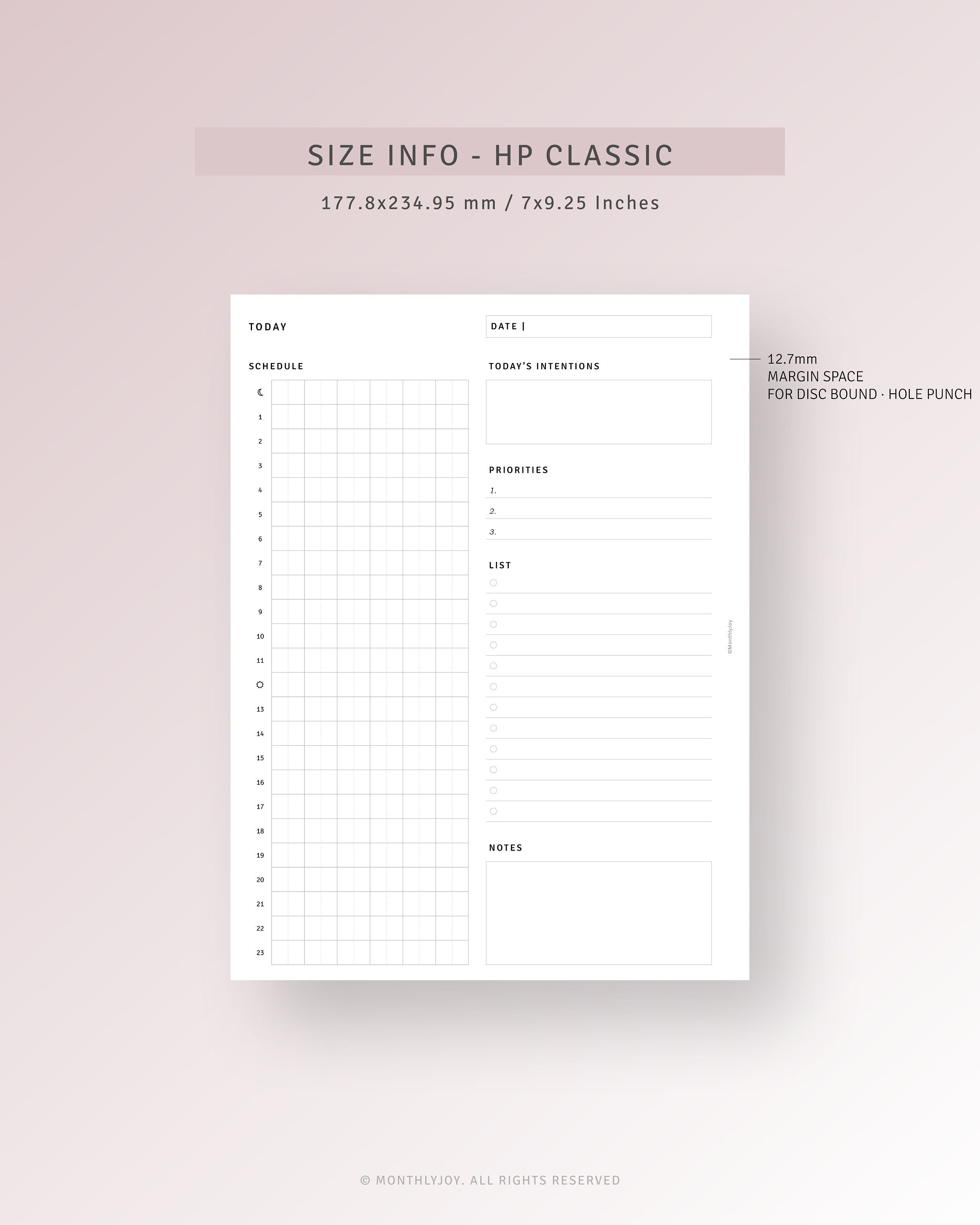 24-hour Planner HP Classic Inserts Printable Time Blocking Template ...
