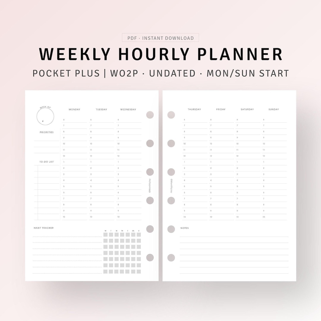 Undated Weekly Hourly Planner Printable Pocket Plus Ring, Schedule ...