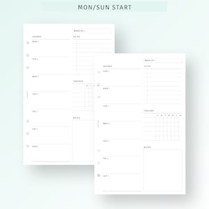 Pode incluir: Uma p&aacute;gina de planejador imprim&iacute;vel com uma agenda semanal e um rastreador. A p&aacute;gina &eacute; projetada para um in&iacute;cio de segunda-feira a domingo. A p&aacute;gina inclui se&ccedil;&otilde;es para listas de tarefas, notas e um rastreador para tarefas di&aacute;rias.