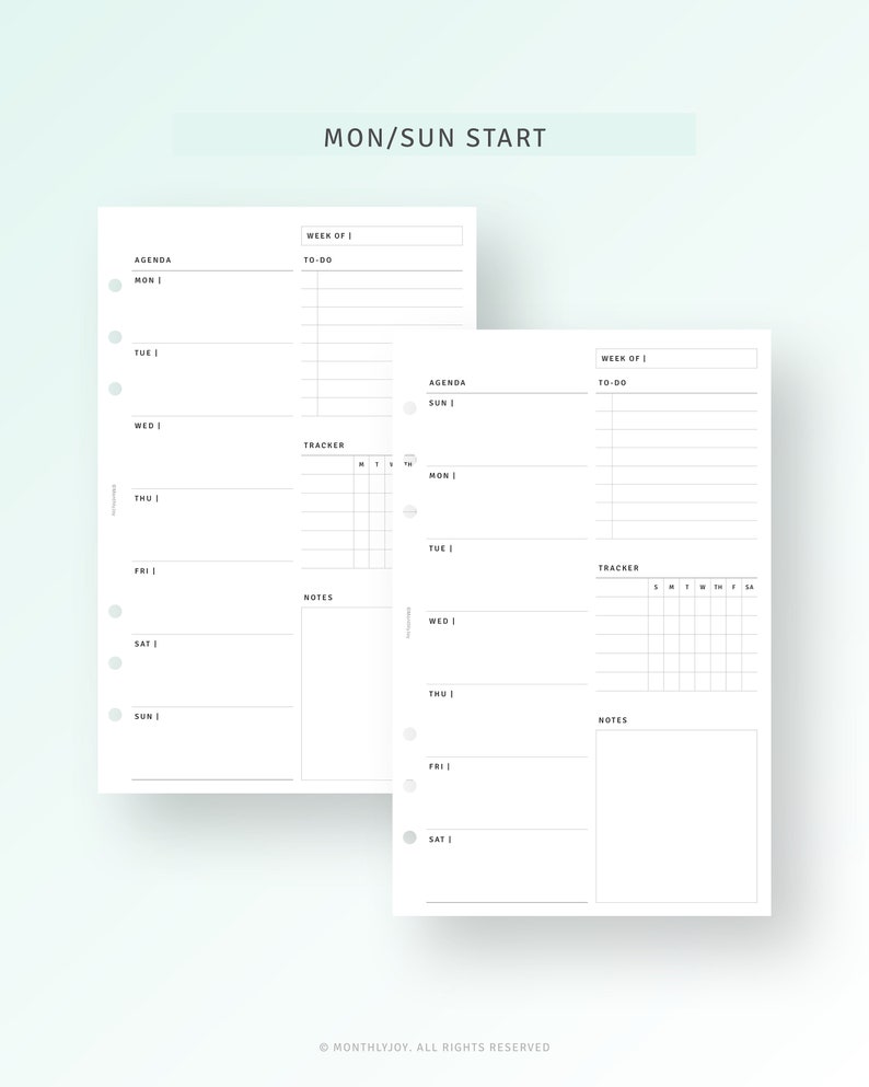 Pode incluir: Uma p&aacute;gina de planejador imprim&iacute;vel com uma agenda semanal e um rastreador. A p&aacute;gina &eacute; projetada para um in&iacute;cio de segunda-feira a domingo. A p&aacute;gina inclui se&ccedil;&otilde;es para listas de tarefas, notas e um rastreador para tarefas di&aacute;rias.