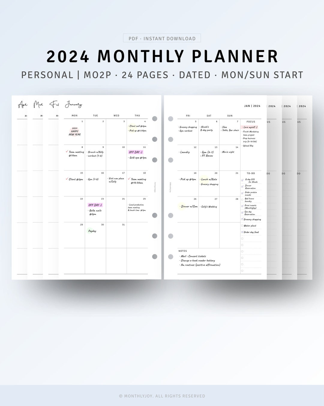 PERSONAL, 2024 Planner Monthly Printable Dated 2024 Monthly Calendar ...