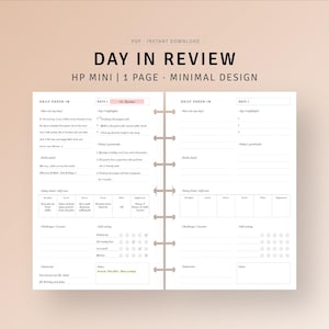Dagens sammanfattning Utskrivbar självvårdsplanerare, daglig bedömningssammanfattning, tacksamhetsdagbok, daglig reflektion, HP Mini-bilagor, digital nedladdning