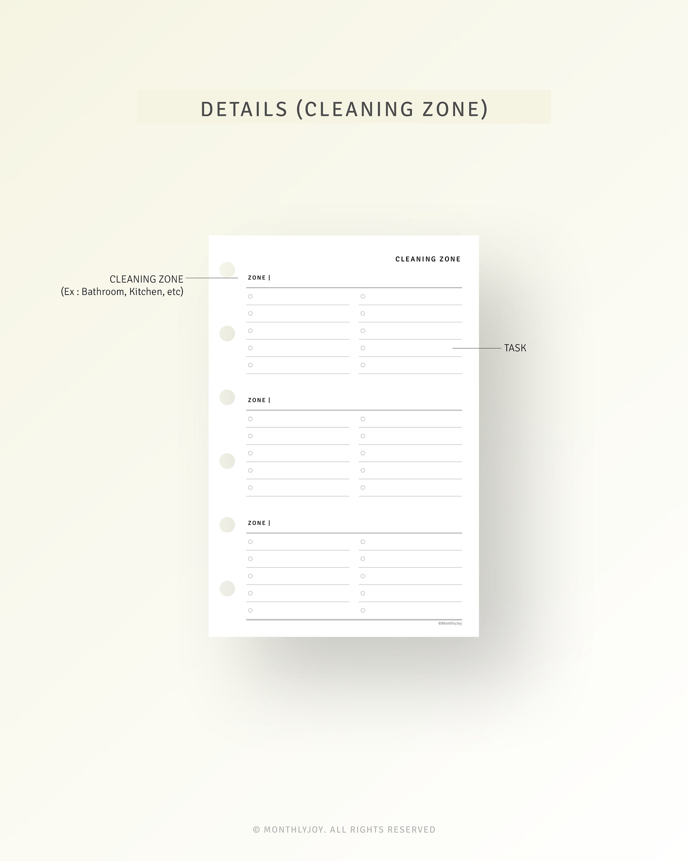 Cleaning Schedule Printable Pocket Size Inserts, Cleaning Zone Template ...
