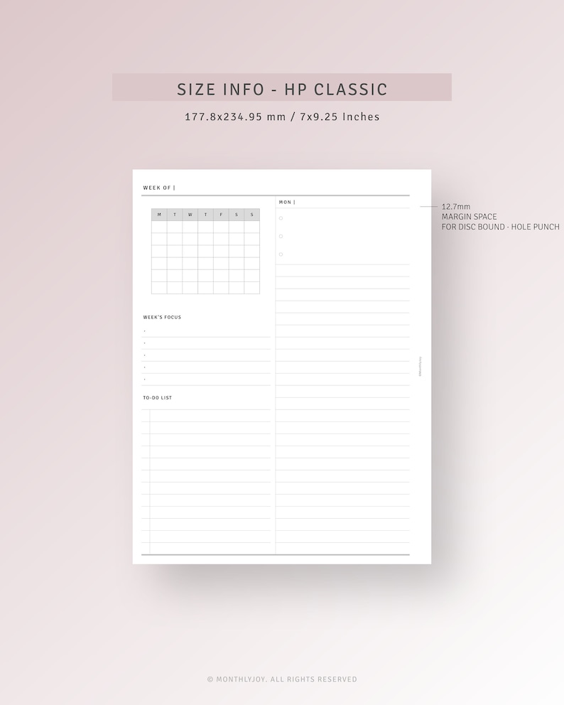 Week on 4 Pages Printable HP Classic Inserts, Undated Weekly Planner ...