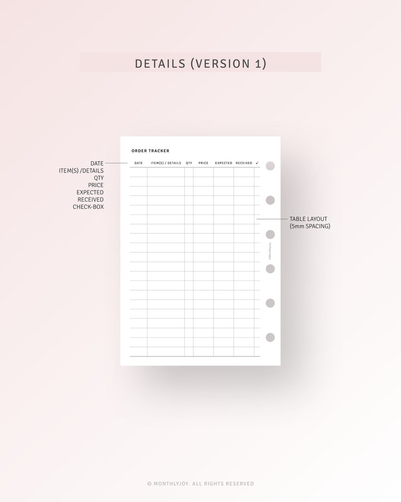 Order Tracker Printable Pocket Plus Planner Inserts, Online Shopping ...