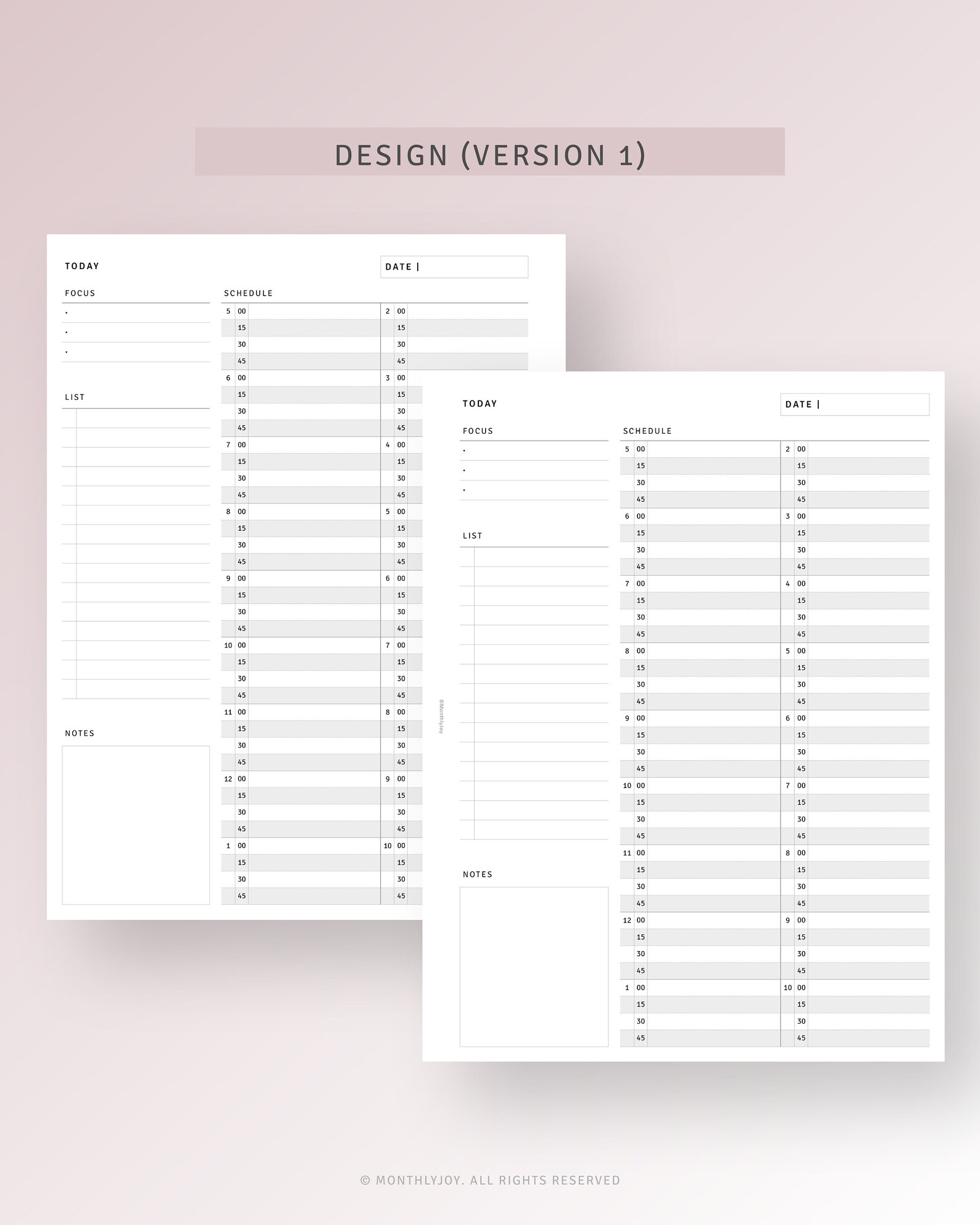 15 Minute Planner Printable HP Classic Size, Daily Hourly Planner, Time ...