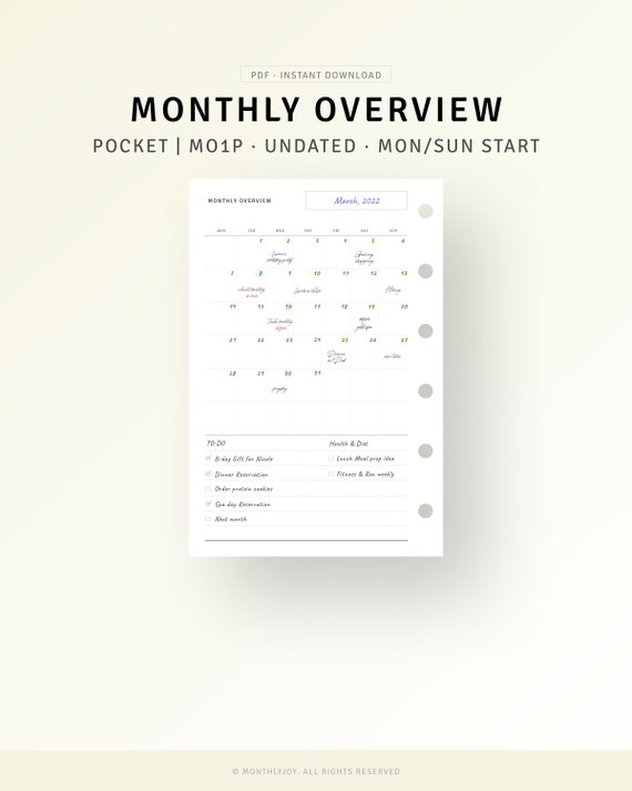 Printable Monthly Overview Pocket Size Inserts Month on One - Etsy